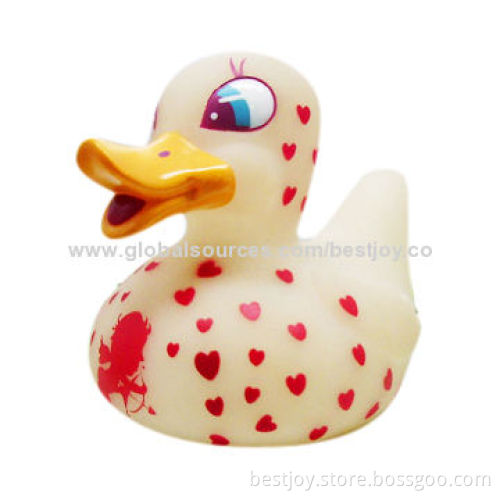 Rubber Plastic Duck Toy with Heart Shape Spots, for Valentine Gifts